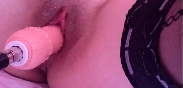  pawg brunette wife squirts on dildo machine